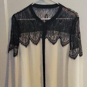 Elegant Black and White Lace Blouse